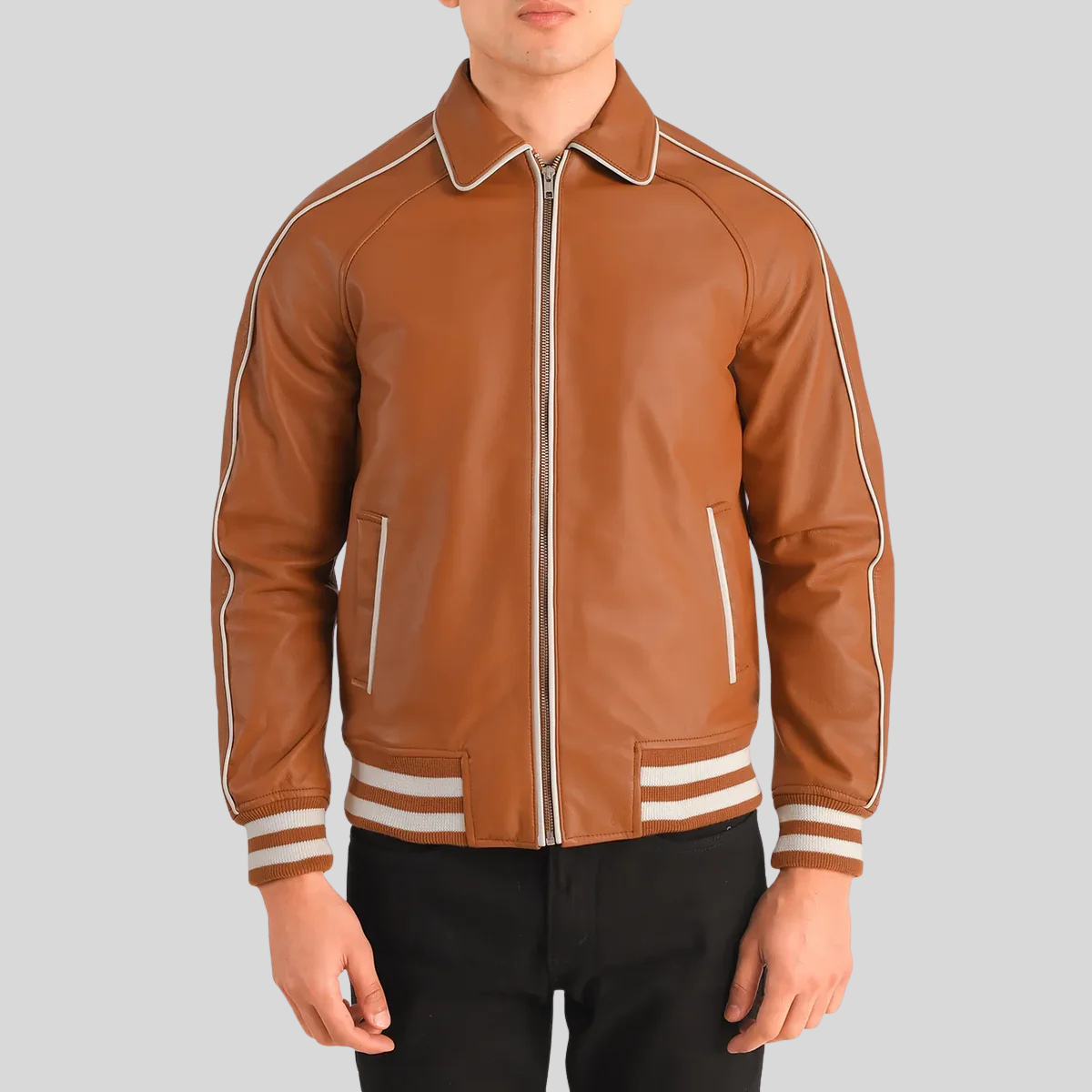 Cooper Heritage Tan Brown Leather Varsity Jacket for men