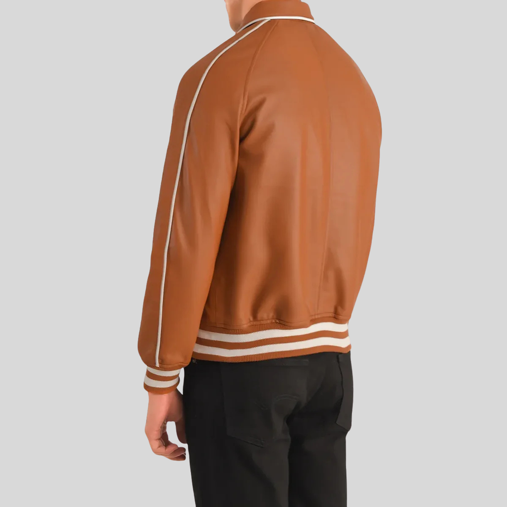 Cooper Heritage Tan Brown Leather Varsity Jacket for men