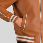 Cooper Heritage Tan Brown Leather Varsity Jacket for men