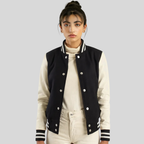 Timeless Women’s Black & White Hybrid Varsity Jacket