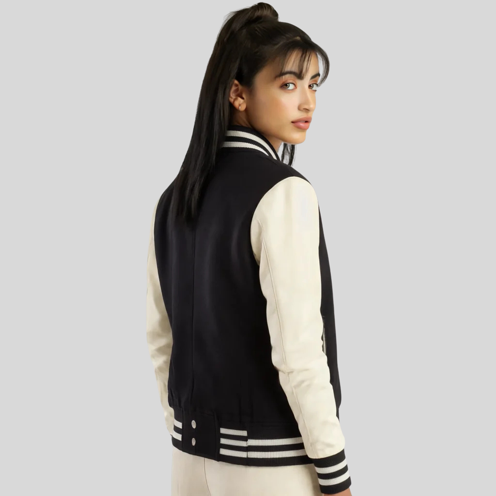 Timeless Women’s Black & White Hybrid Varsity Jacket