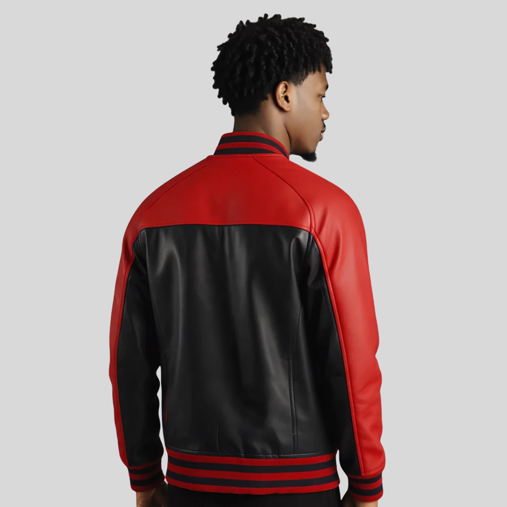 Terrance Black & Red Leather Varsity Jacket – Men’s Classic Hybrid for men
