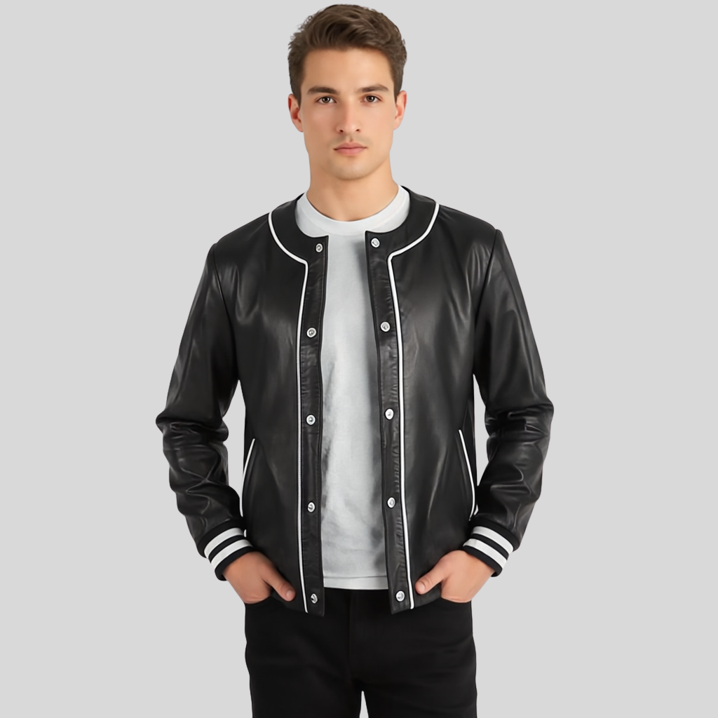 Willis Black Leather Varsity Jacket – Men’s Classic Hybrid