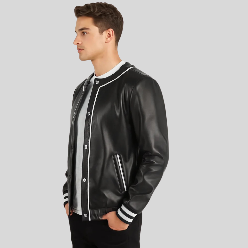 Willis Black Leather Varsity Jacket – Men’s Classic Hybrid