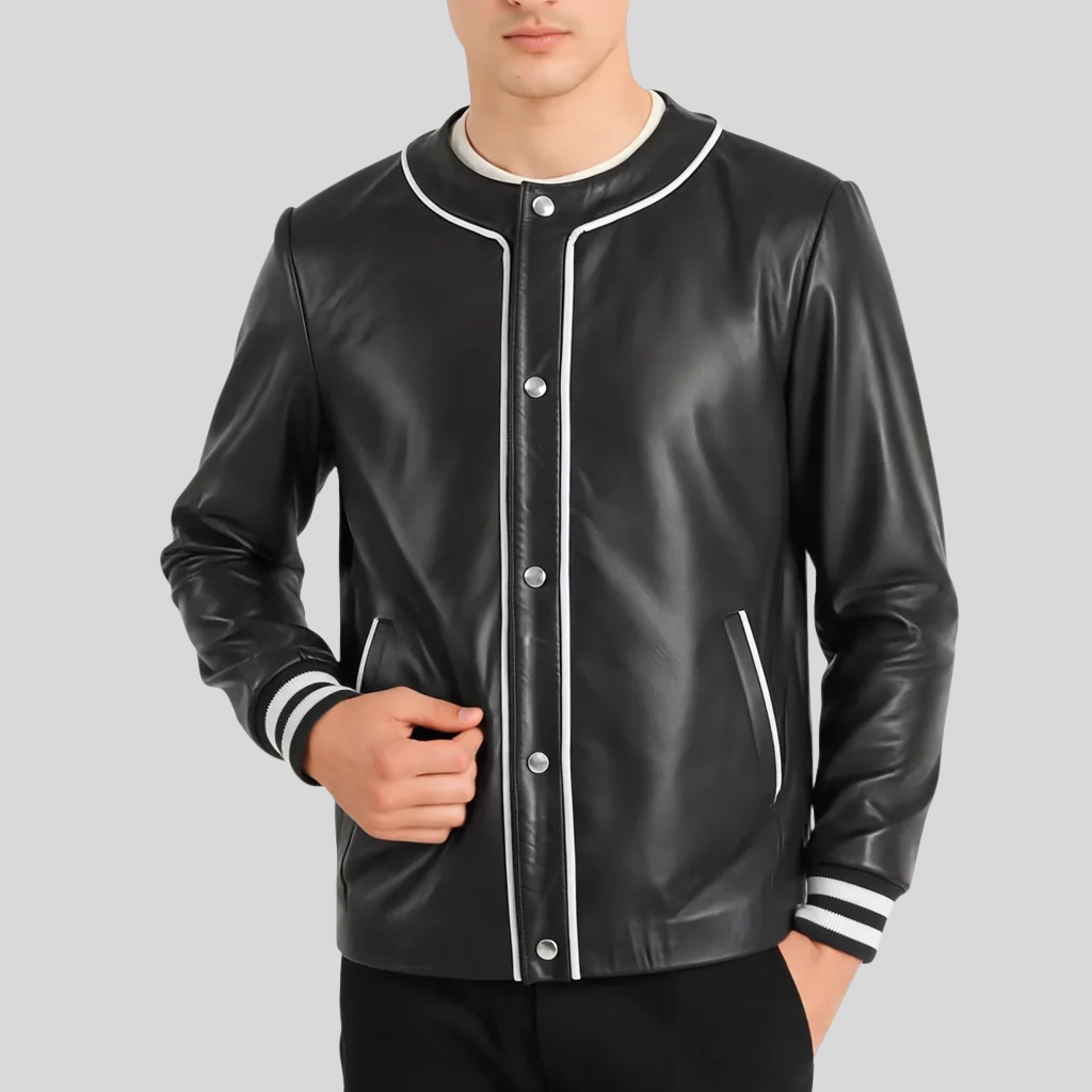Willis Black Leather Varsity Jacket – Men’s Classic Hybrid