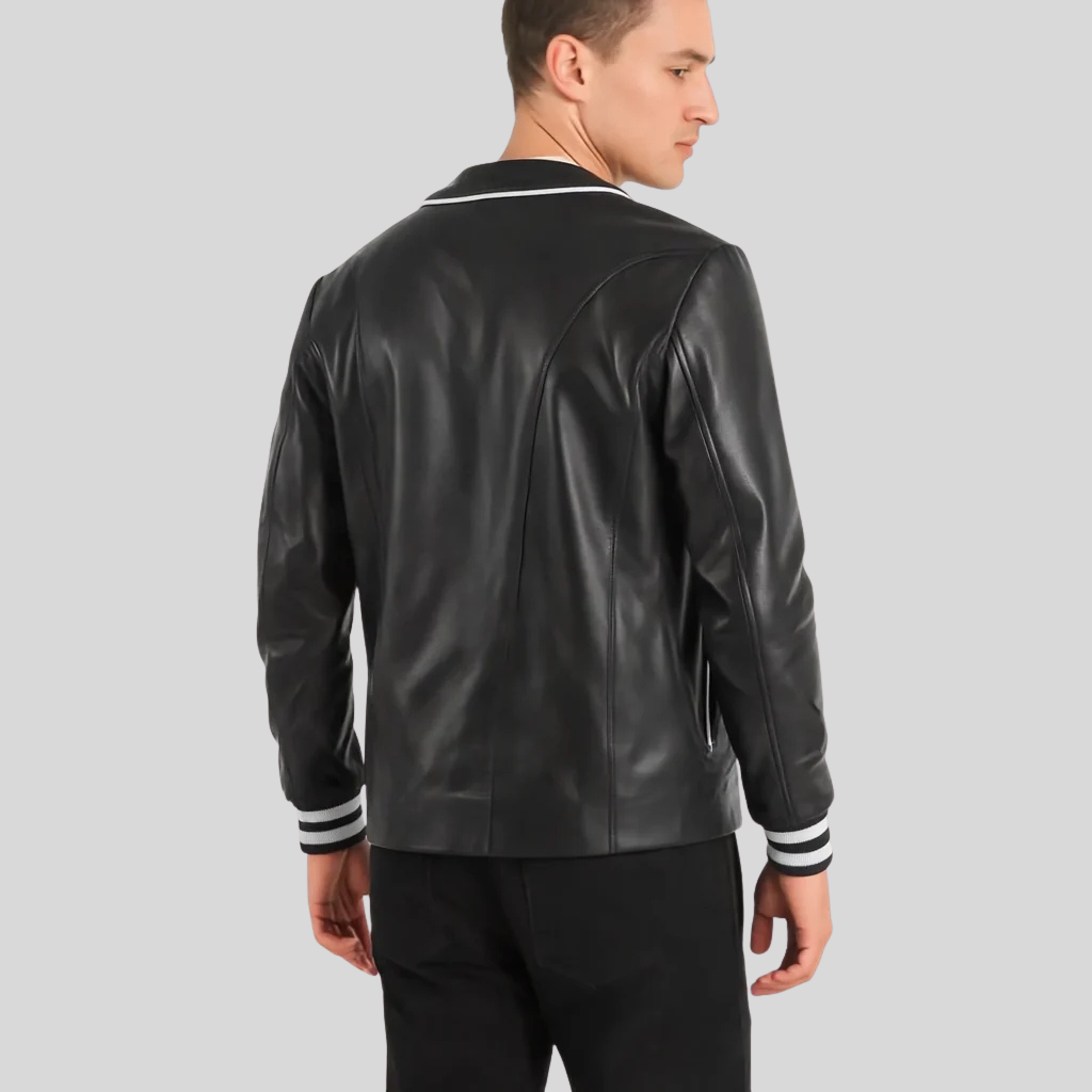 Willis Black Leather Varsity Jacket – Men’s Classic Hybrid