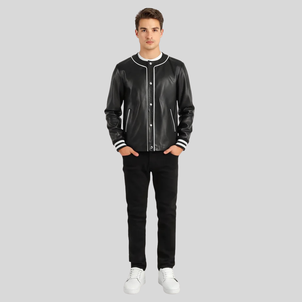 Willis Black Leather Varsity Jacket – Men’s Classic Hybrid