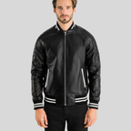 Pascal Black Leather Varsity Jacket – Men’s Premium Hybrid