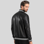 Pascal Black Leather Varsity Jacket – Men’s Premium Hybrid