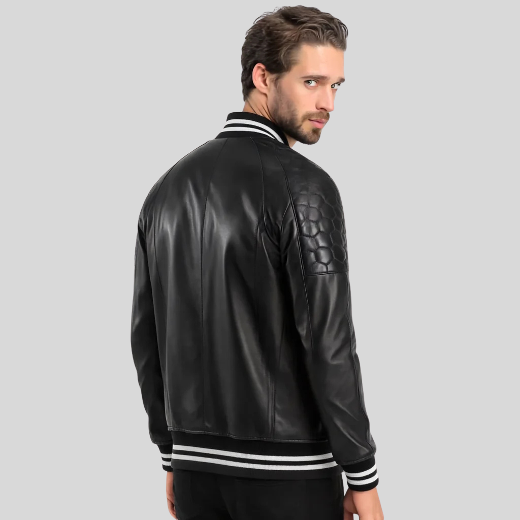 Pascal Black Leather Varsity Jacket – Men’s Premium Hybrid