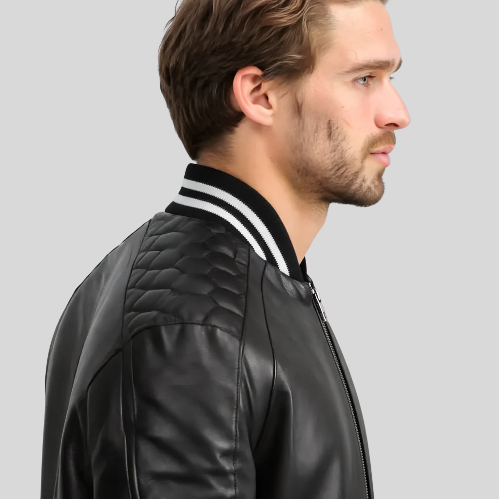 Pascal Black Leather Varsity Jacket – Men’s Premium Hybrid