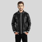 Cooper Black Leather Varsity Jacket – Men’s Hybrid Classic