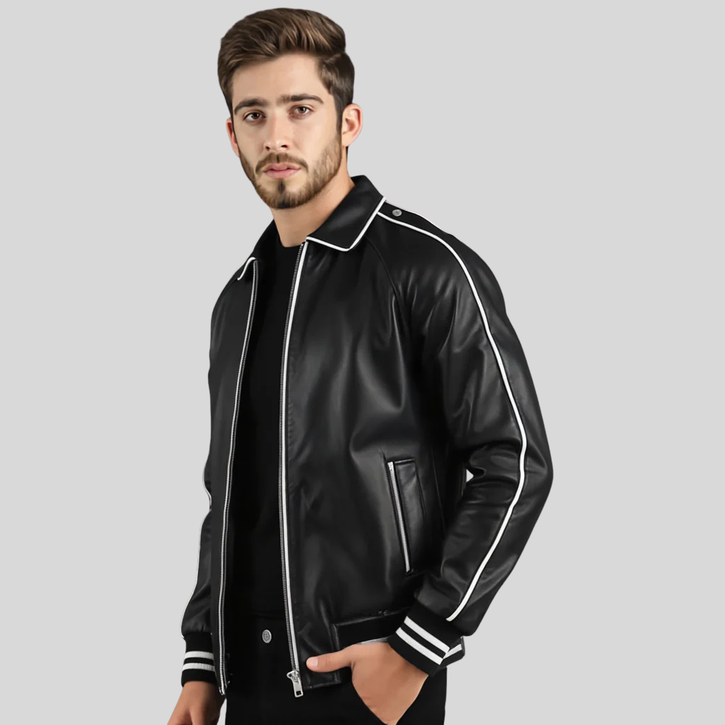 Cooper Black Leather Varsity Jacket – Men’s Hybrid Classic