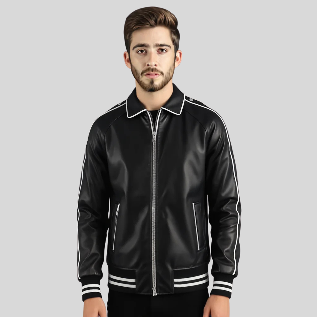 Cooper Black Leather Varsity Jacket – Men’s Hybrid Classic