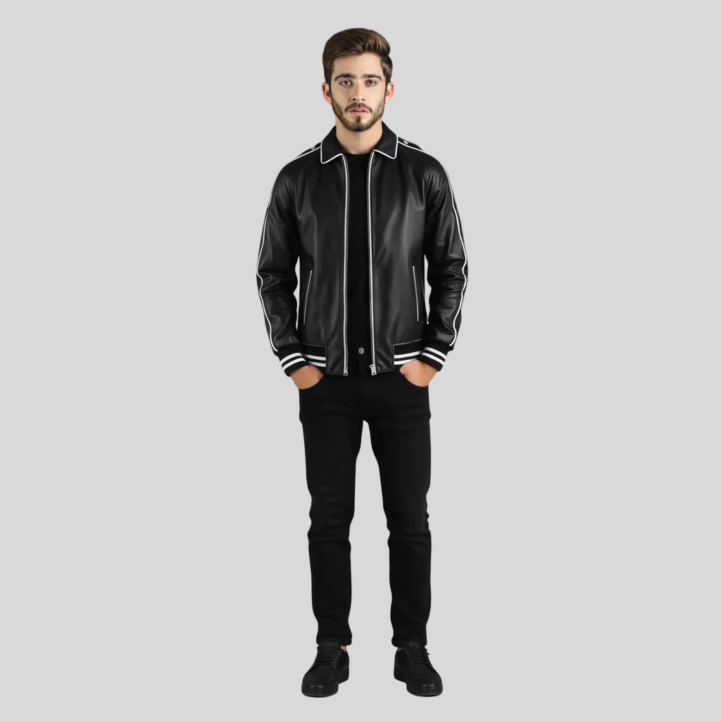 Cooper Black Leather Varsity Jacket – Men’s Hybrid Classic