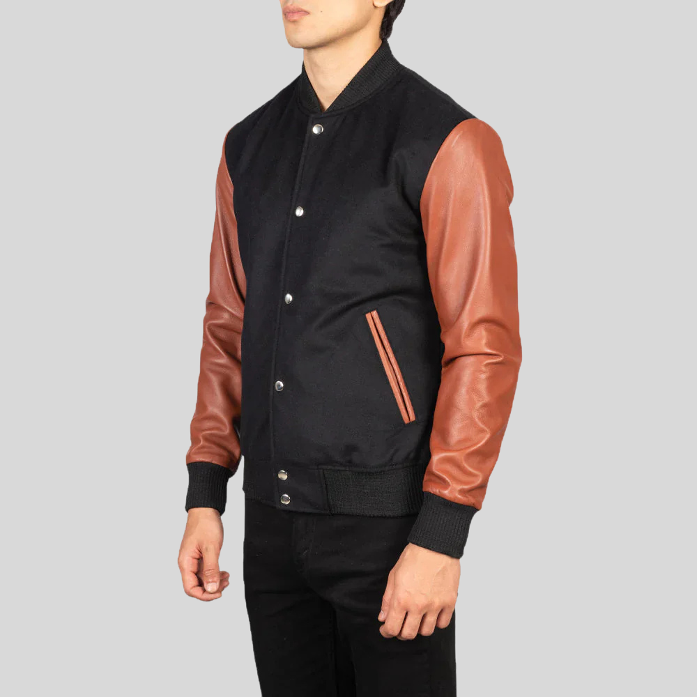 Vaxton Brown & Black Hybrid Varsity Jacket – Men’s Premium Style