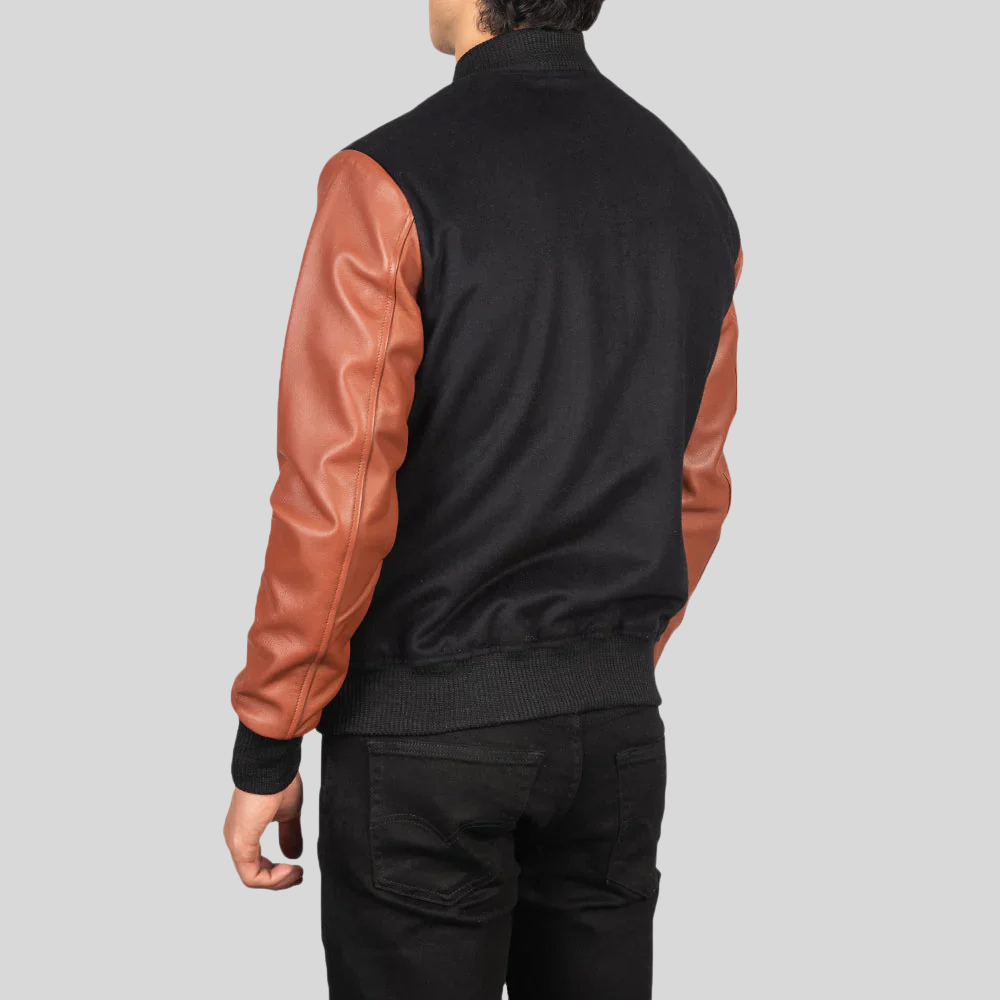 Vaxton Brown & Black Hybrid Varsity Jacket – Men’s Premium Style