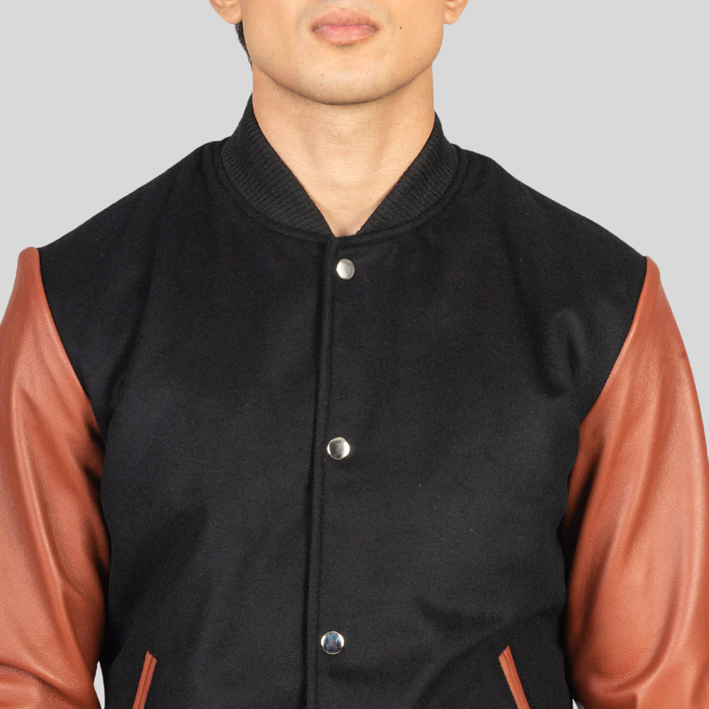 Vaxton Brown & Black Hybrid Varsity Jacket – Men’s Premium Style