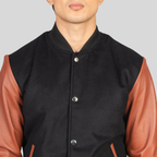 Vaxton Brown & Black Hybrid Varsity Jacket – Men’s Premium Style