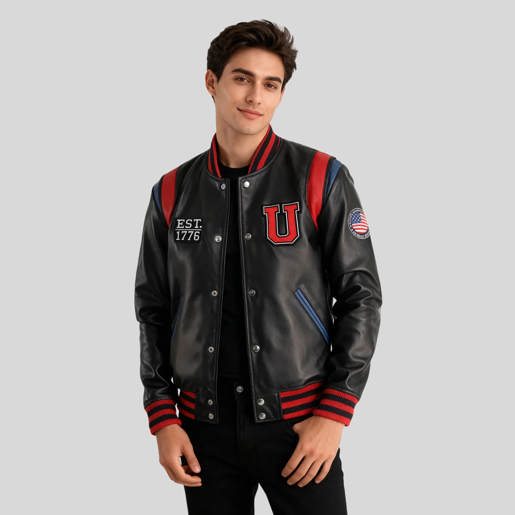 Liberte USA Black Leather Varsity Jacket – Men’s Premium Edition