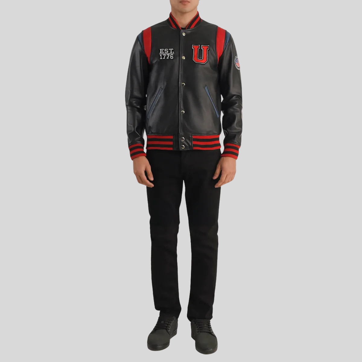 Liberte USA Black Leather Varsity Jacket – Men’s Premium Edition