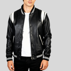 Dantee Black Leather Varsity Jacket – Men’s Premium Edition
