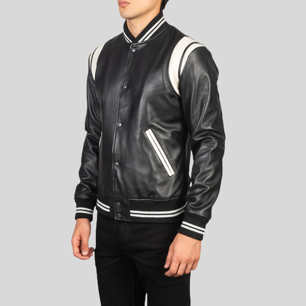 Dantee Black Leather Varsity Jacket – Men’s Premium Edition