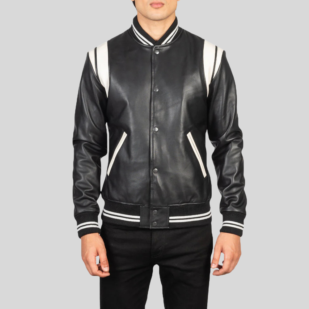 Dantee Black Leather Varsity Jacket – Men’s Premium Edition