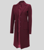 Connie Women’s Elegant Burgundy Long Wool Overcoat