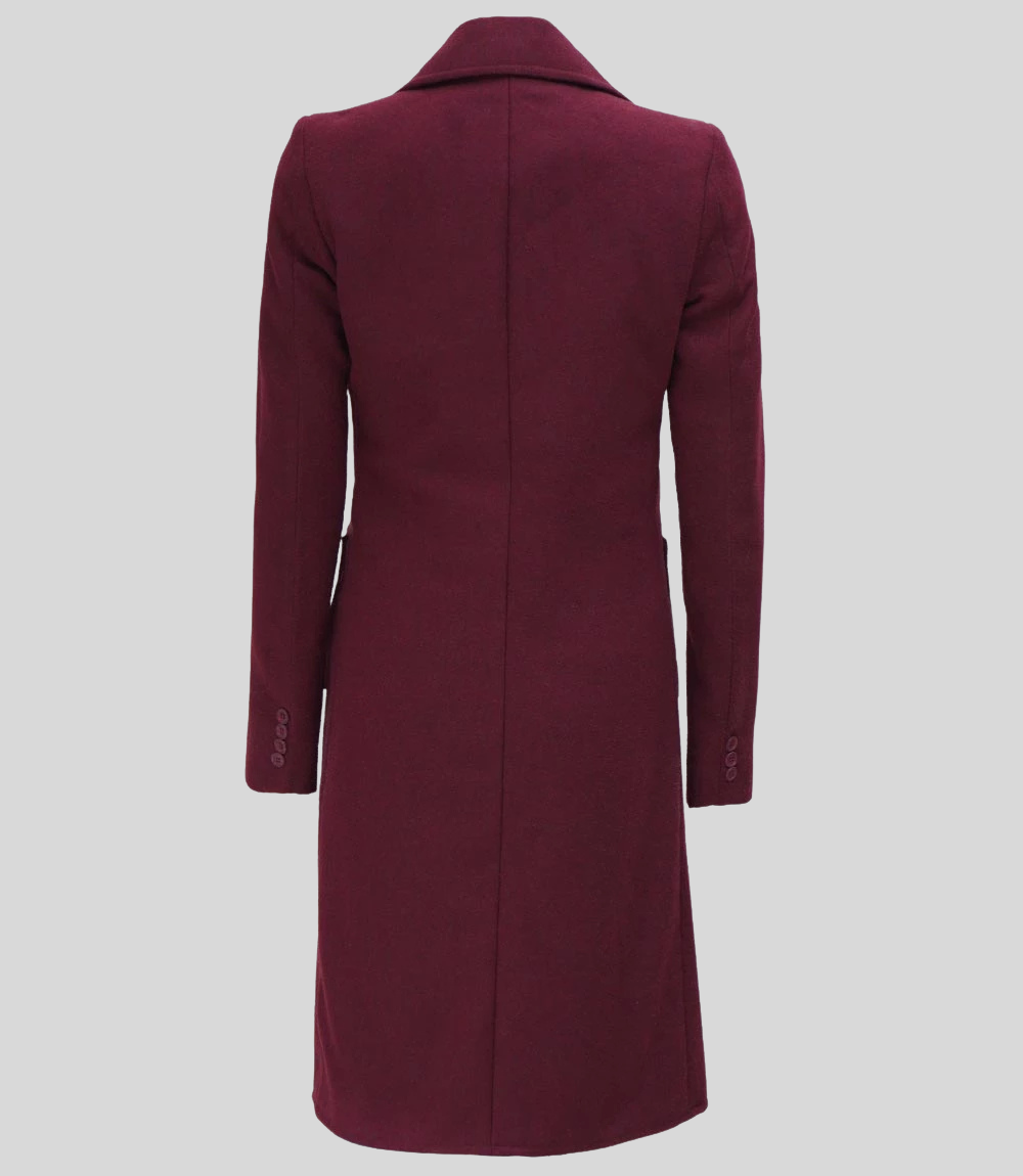 Connie Women’s Elegant Burgundy Long Wool Overcoat