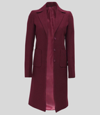 Connie Women’s Elegant Burgundy Long Wool Overcoat