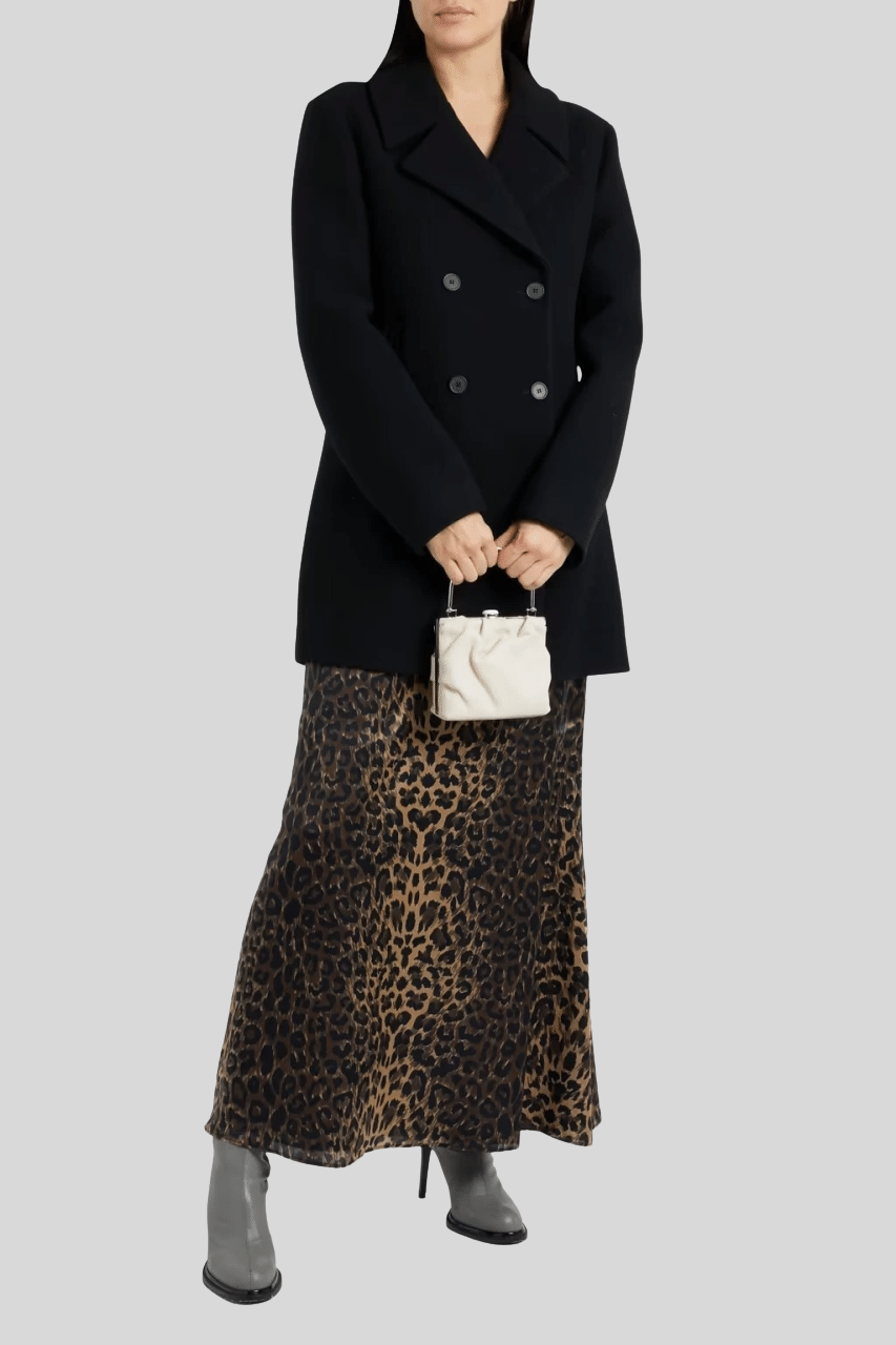 Shalon Women’s Elegant Black Double-Breasted Wool Pea Coat