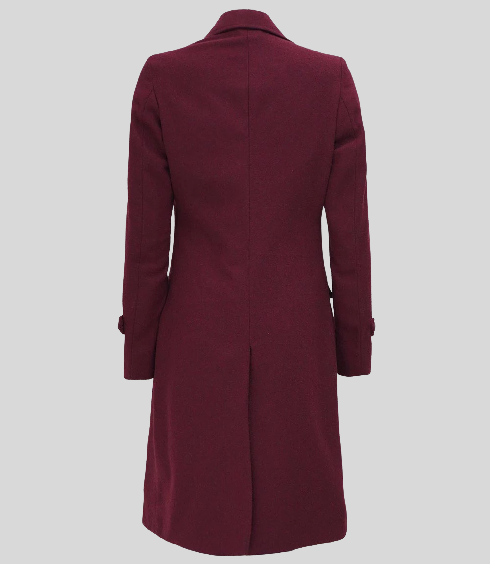 Doris Women’s Elegant Burgundy Double-Breasted Wool Coat
