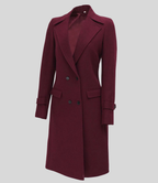 Doris Women’s Elegant Burgundy Double-Breasted Wool Coat