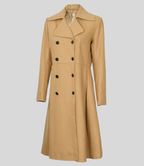 Women’s Elegant Beige Double-Breasted Wool Overcoat