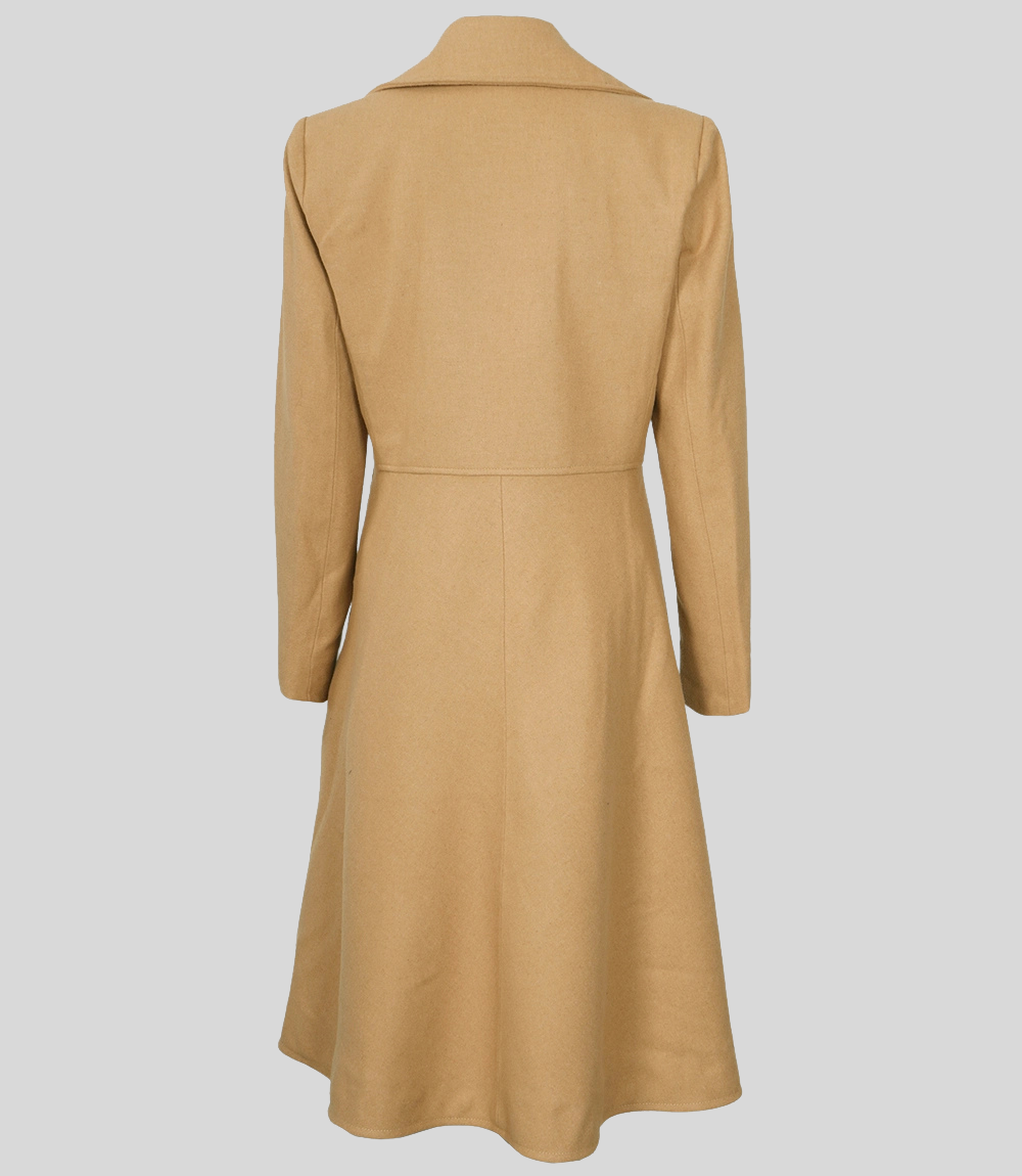 Women’s Elegant Beige Double-Breasted Wool Overcoat