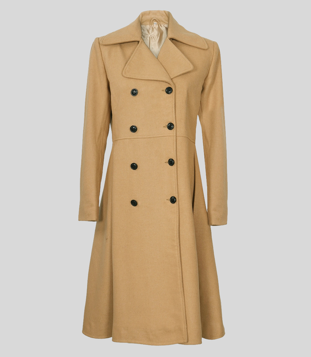 Women’s Elegant Beige Double-Breasted Wool Overcoat