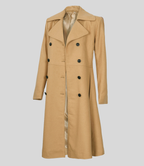 Women’s Elegant Beige Double-Breasted Wool Overcoat