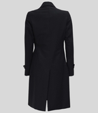 Women’s Classic Black Double-Breasted Wool Coat with Pockets