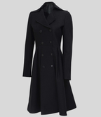 Women’s Elegant Black Double-Breasted Wool Coat