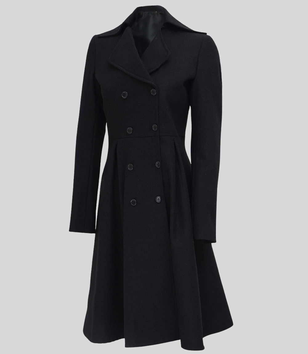 Women’s Elegant Black Double-Breasted Wool Coat