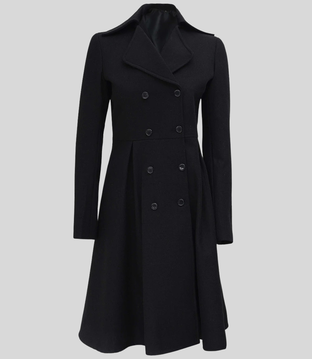 Women’s Elegant Black Double-Breasted Wool Coat
