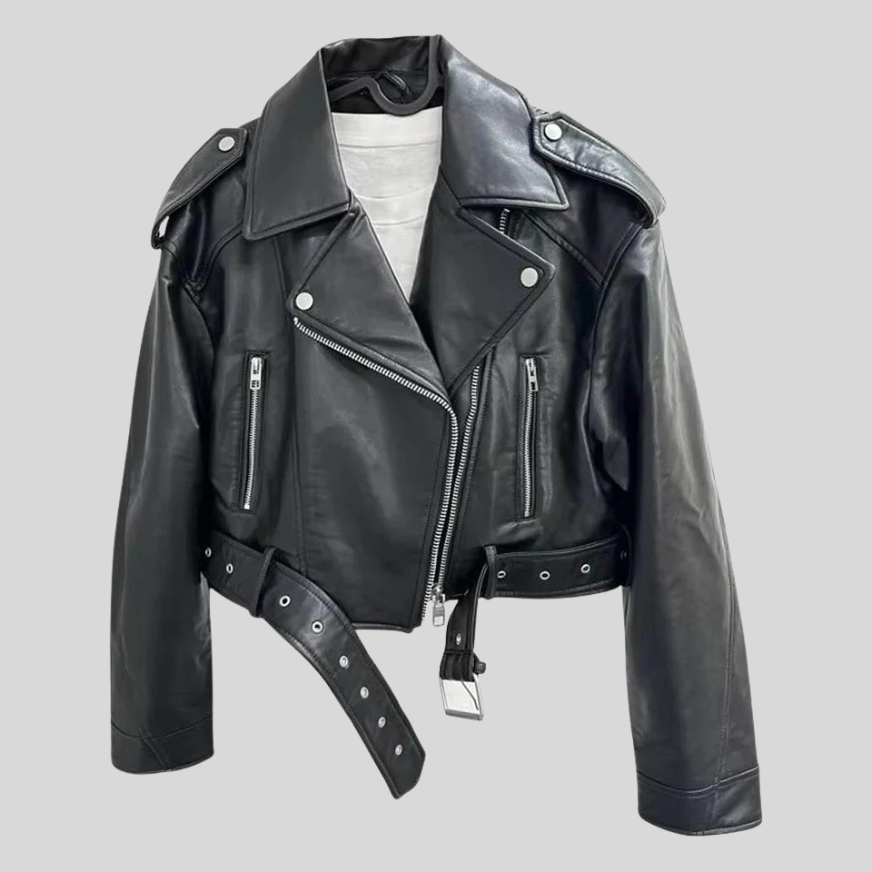 Women’s Classic Black Leather Biker Jacket