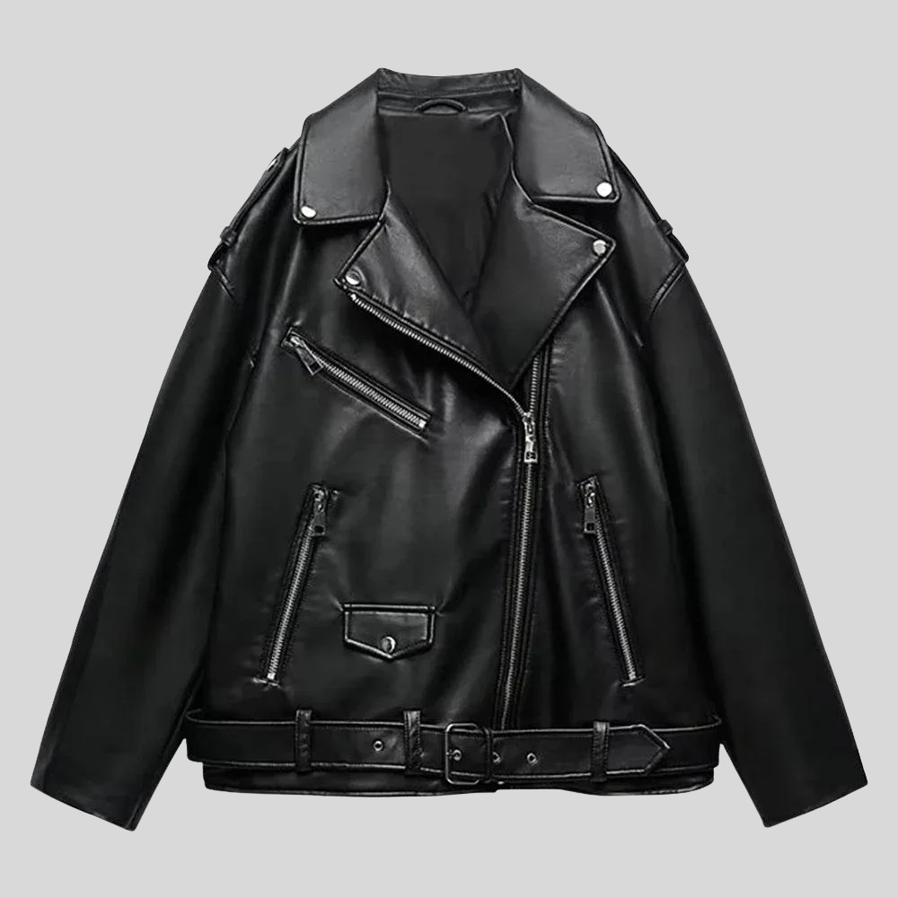 Women’s Classic Black Asymmetrical Leather Moto Jacket