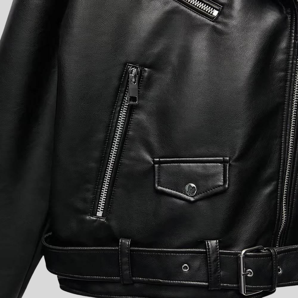 Women’s Classic Black Asymmetrical Leather Moto Jacket