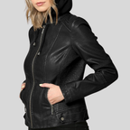 The Timeless Black Leather Moto Jacket with Hood