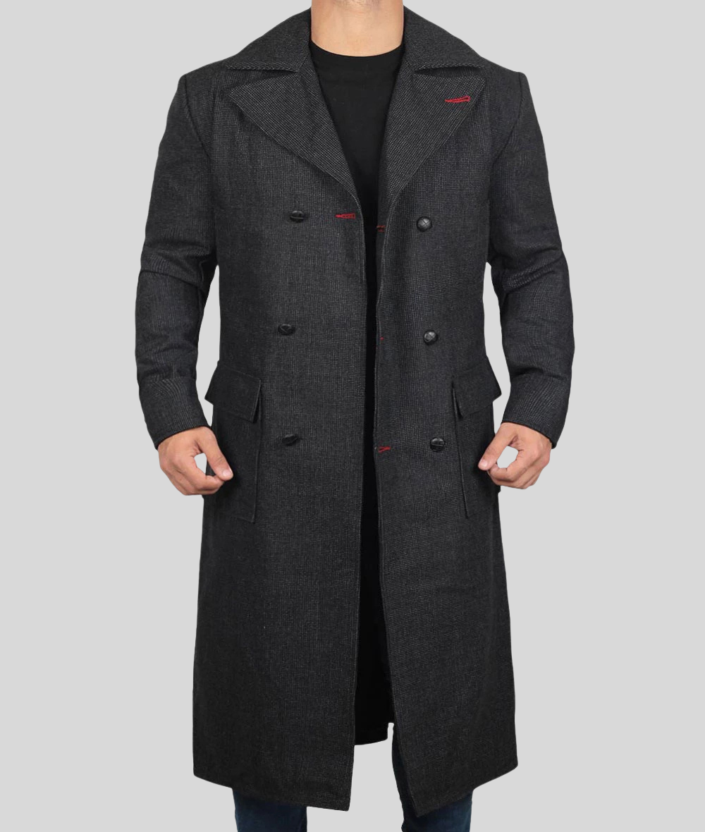 Classic Detective Grey Wool Trench Coat