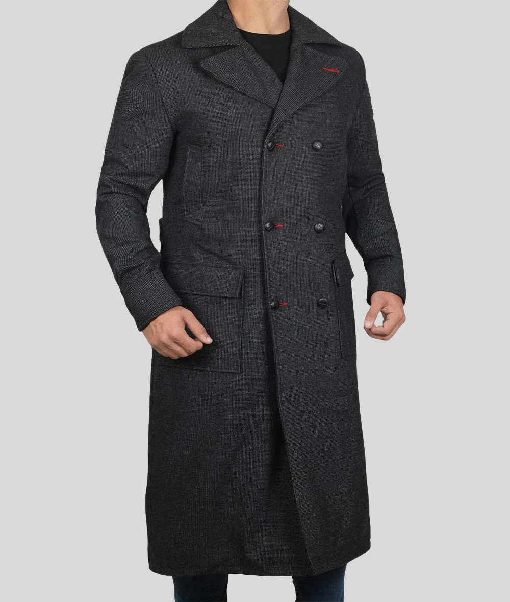 Classic Detective Grey Wool Trench Coat