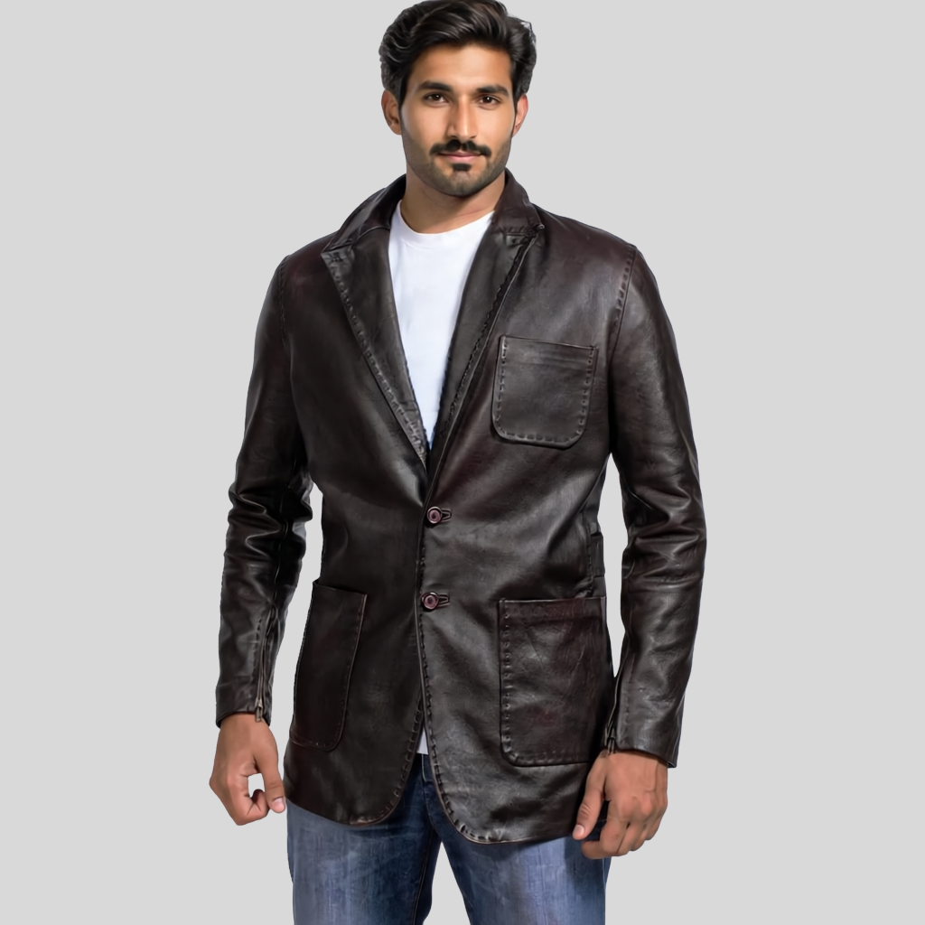 The Heritage Wine Brown Leather Blazer
