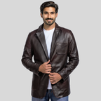 The Heritage Wine Brown Leather Blazer